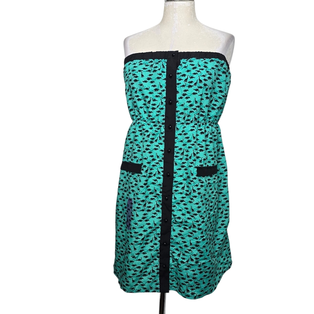 Pretty Rebellious Strapless Teal and Black Button-Front Dress XL